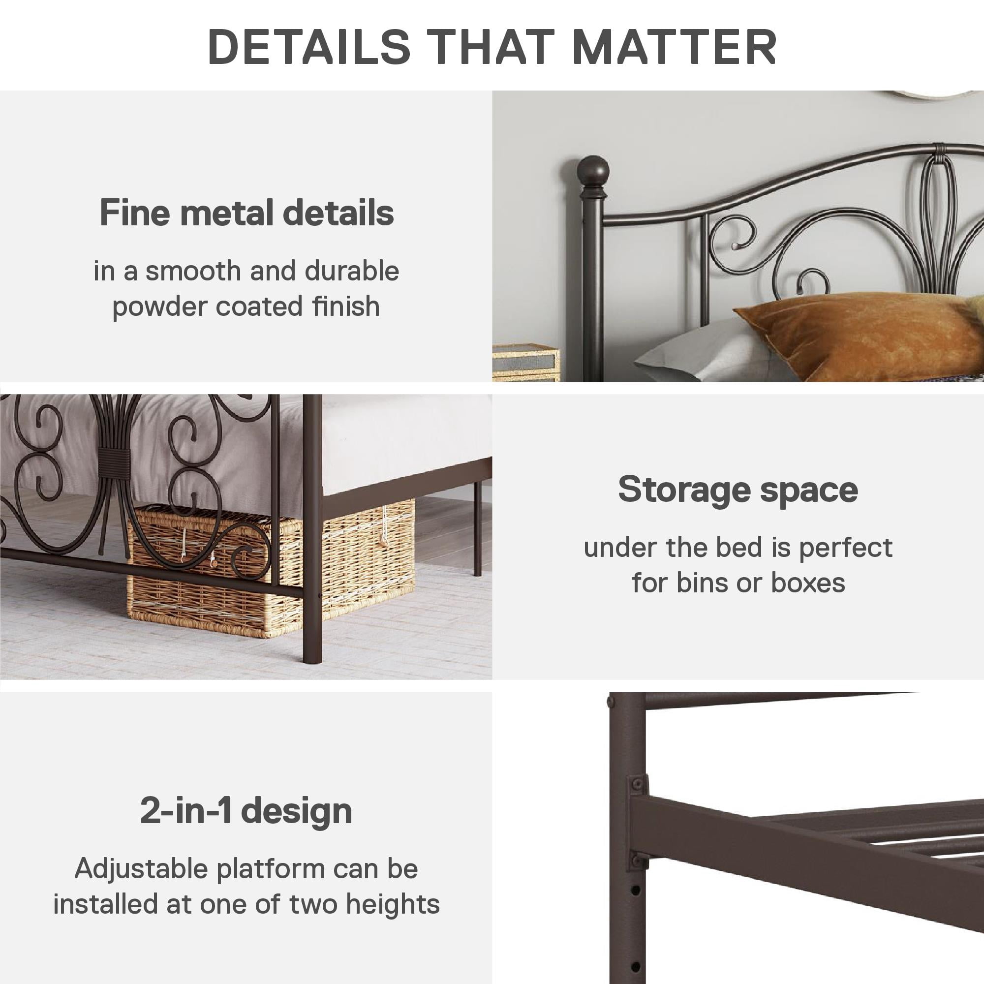 DHP Bombay Metal Platform Bed Frame with Headboard, King, Bronze
