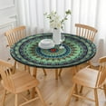 thumbnail image 5 of 52 Inch Multi Colors Boho Mandala Round Table Protector for Kitchen,Floral Table Cloth Round Cover with Elastic Edge，Waterproof Picnic Circle Tablecloth for Dinner, Outdoor, Party, Camping, BBQ, 5 of 6
