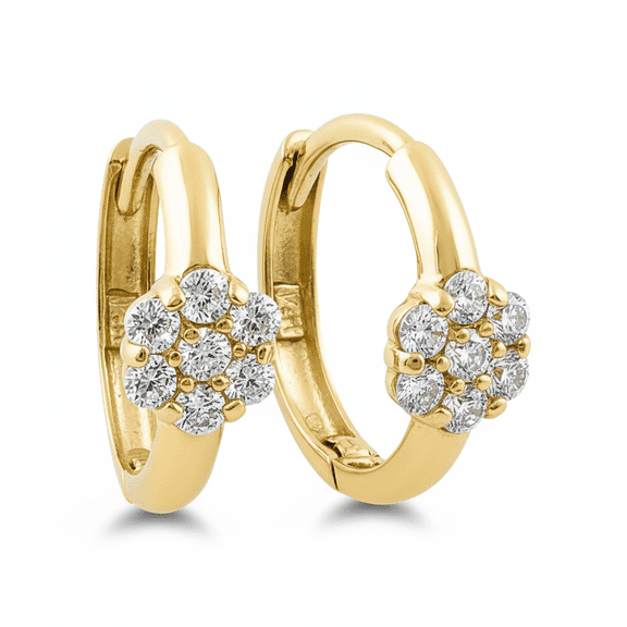 Vinali Women's Gold Flower CZ Huggie Hoop Earrings 14K, Yellow Gold