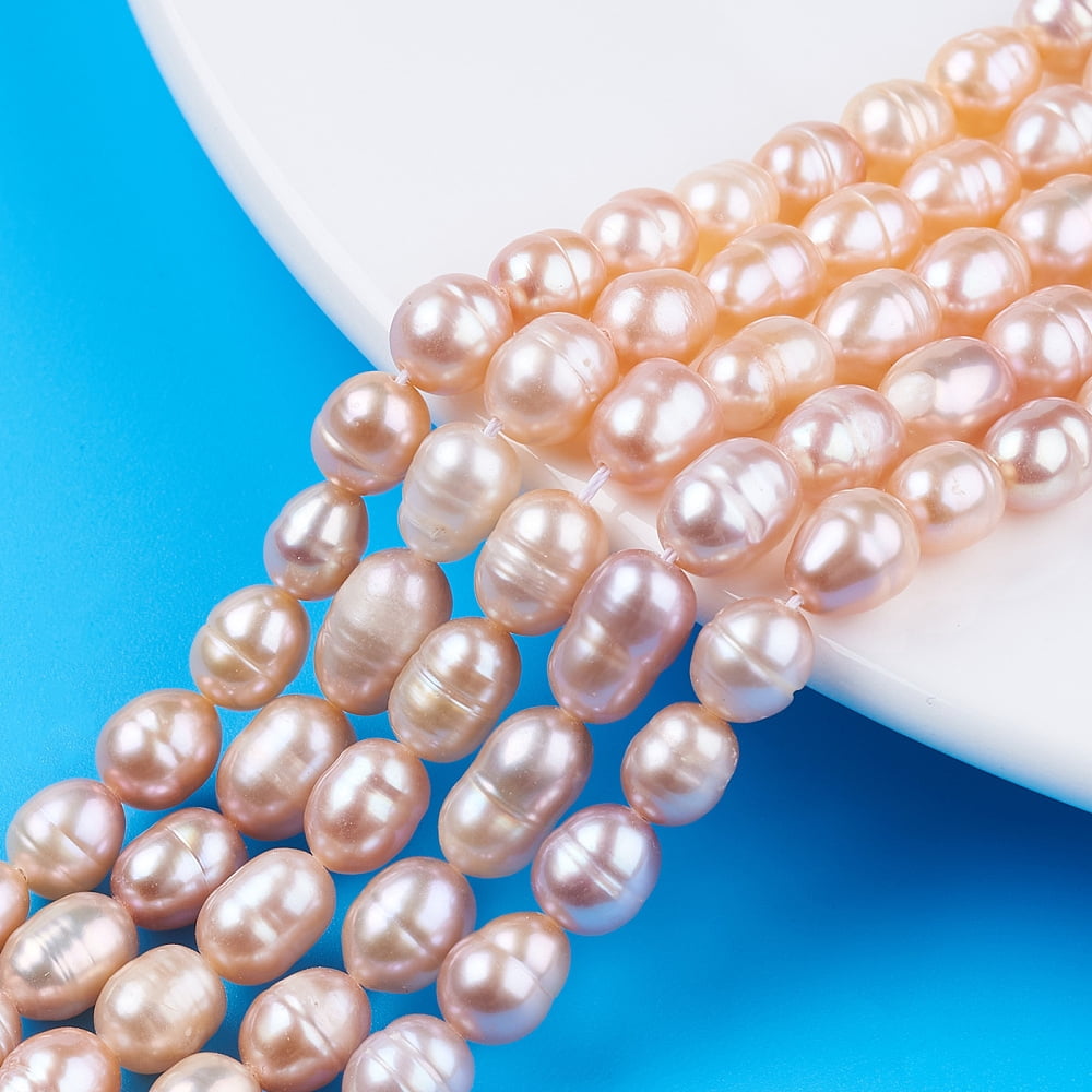 5pcs Natural Cultured Freshwater Pearl Beads Strands Rice Light Salmon 6.5~12.5x6~7mm Hole: 0.7mm about 42~43pcs/strand 13.98 inch~14.37(35.5~36.5cm)