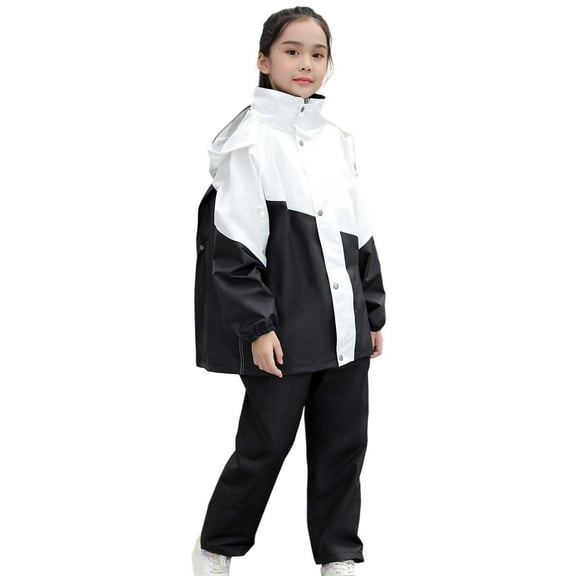 CAIVO Kids Rain Suit With Hood And Backpack Space Lightweight Reusable Raincoats Girls Boys Outdoor School Play Cute Child Solid Color Clothing