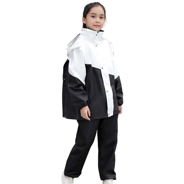 Combinaison de Pluie pour Enfants avec Capuche Sac à Dos Espace Légère Imperméable Réutilisable Filles Garçons Extérieur École Jeu