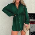 thumbnail image 1 of Conjunto de blusa y pantalones cortos con cuello de solapa para mujer blusa informal con botones pantalones cortos traje de uso diario, 1 of 6