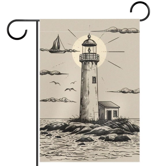 Retro Ocean Lighthouse Decorative Garden Flag for All Seasons, 12 x 18 Inch Small Vertical Double Sided Outside Decoration for Yard Farmhouse