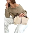 thumbnail image 2 of Women Off Shoulder Sweater Top Long Sleeve Knitted Pullover Casual Loose Oversized Trendy Vintage Knitwear Tops Khaki M, 2 of 8