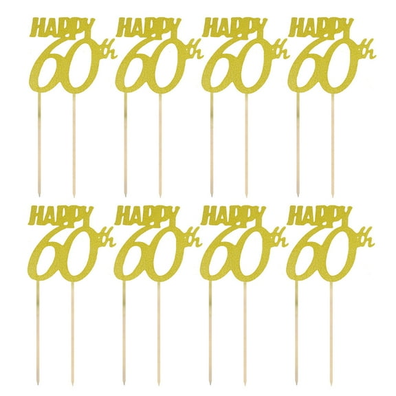 Raindrops 12pcs HAPPY 60th Letters Birthday Cake Toppers Glitter Paper Cake Picks Lovely Cupcake Decor Party Supplies