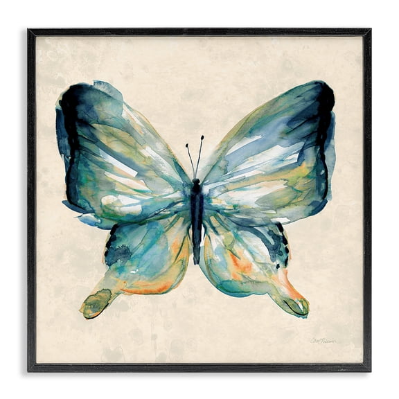 Stupell Industries Bold Butterfly in Green Animals Painting Black Framed Art Print Wall Art, 12 x 12