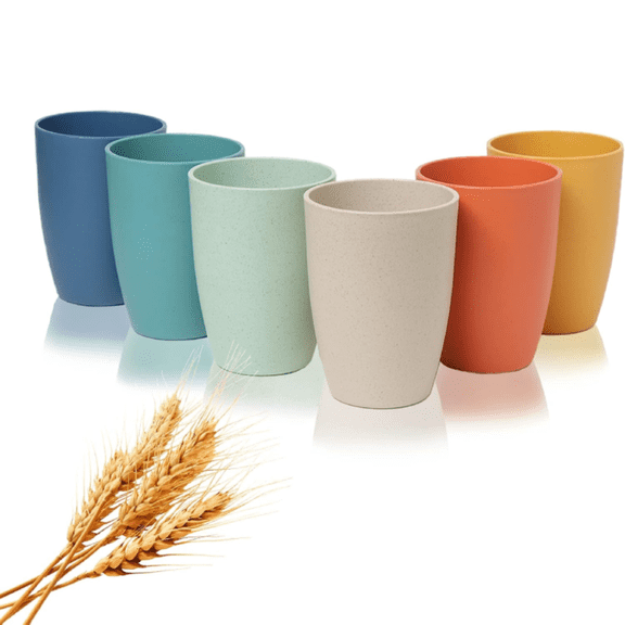 Wheat Straw Plastic Coffee Cups, (Sets for 6) - Dishwasher & Microwave Safe - Unbreakable / Nonbreakable, Lightweight, Eco-Friendly & BPA Free