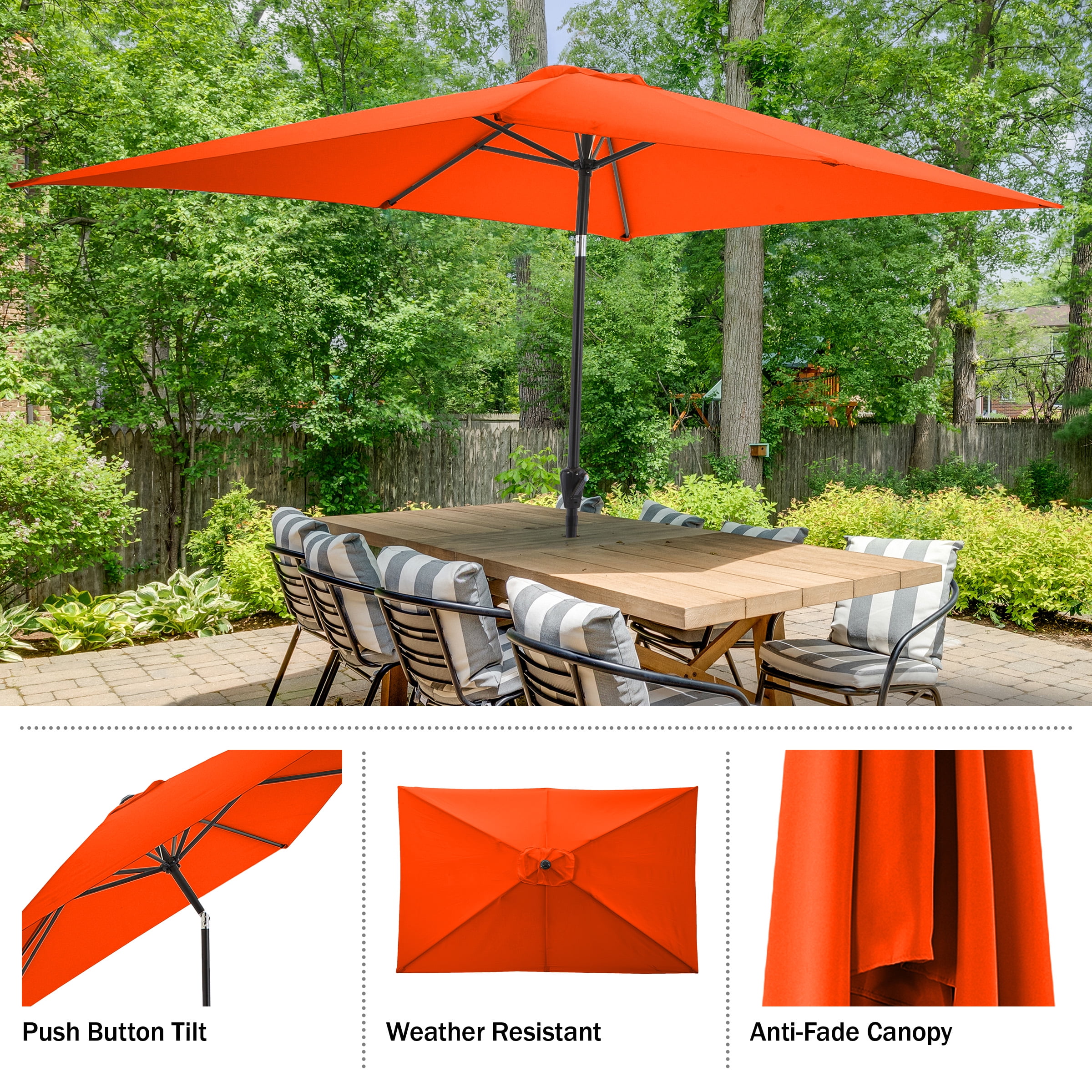 Pure Garden 10’ Rectangular Patio Umbrella with Push Button Tilt, Orange
