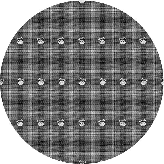 Ahgly Company Machine Washable Indoor Round Transitional Iridium Black Area Rugs, 6' Round