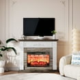 thumbnail image 6 of LGHM 44" Electric Fireplace Mantel, Wooden Stacked Stone Surround Free Standing Electric Fireplace Heater with Adjustable Led Flame, Remote Control, White, 6 of 13