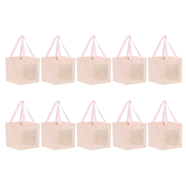 Bolsas de Regalo Cuadradas de 7.87 Pulgadas, 10 Pcs Bolsas de Envoltura de Kraft Medianas para Bodas Cumpleaños, Rosa