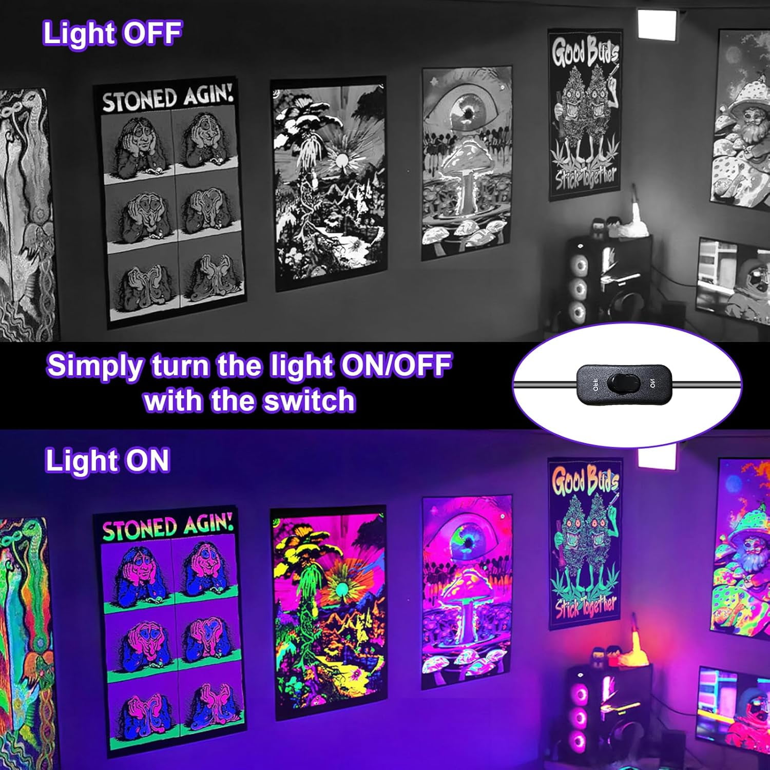 Indmird 1 pack 200W UV Black Light, IP65 Waterproof, for Black Light Party, Halloween, Stage Lighting, Body Paint, Fluorescent Poster, Neon Glow