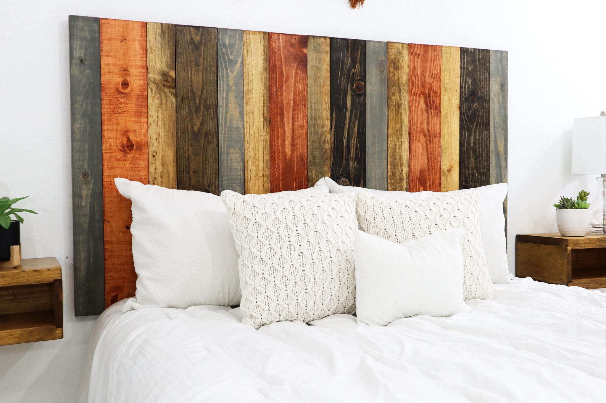 Barn Walls Harvest Mix Signature Design, Multicolored Solid Wood Headboard, Floating Panels, Wall Mount, Adjustable Height, Easy Assembly, California King Size