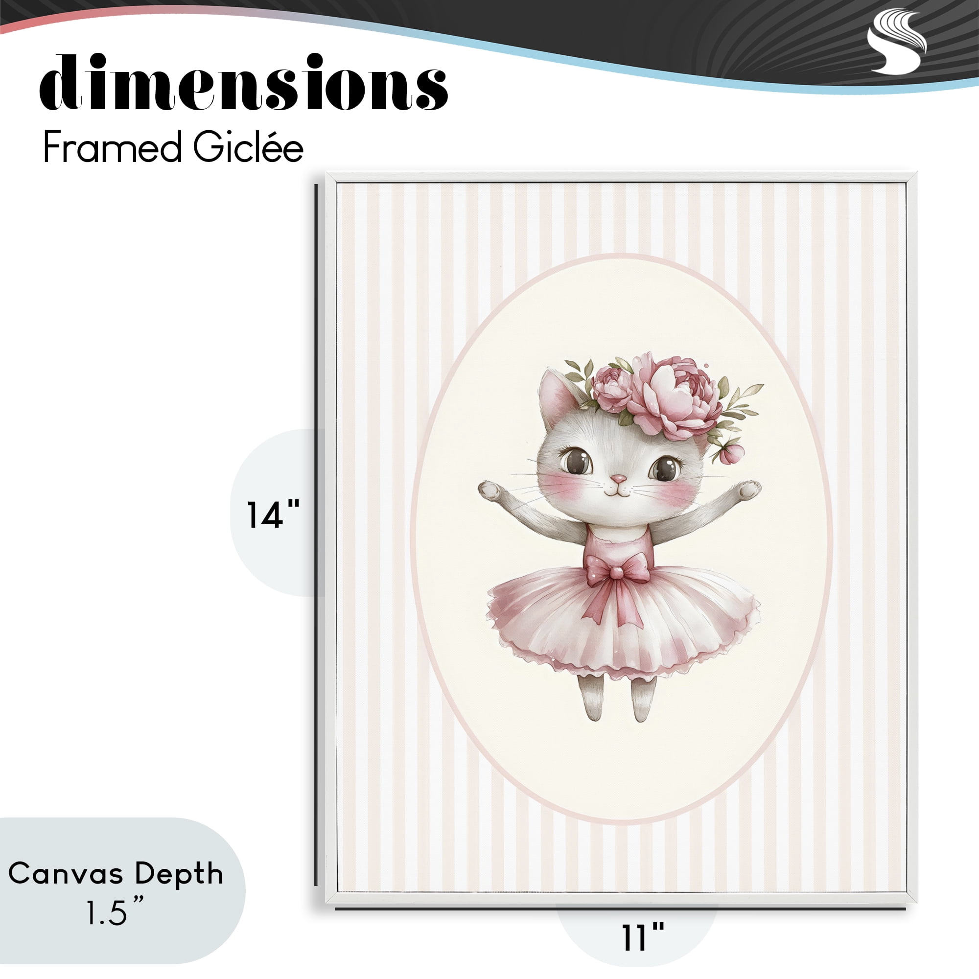 Stupell Industries Nursery Ballerina Cat Striped White Framed Giclee Art, design by LSR Design Studio
