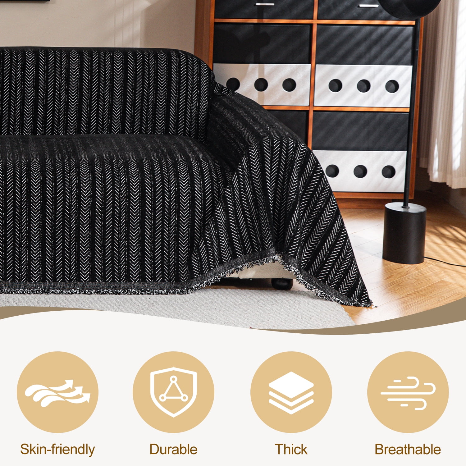 Jessy Home Sofa Cover Slipcover Couch Cover Protector Durable Multi-Function Furniture Cover for Dogs Cats Home Decor 71"x 150"Black