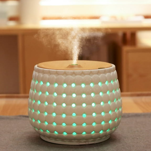 250ml Ceramic Oil Diffuser for Essential Oils Large Room, Aromatherapy Oil Diffuser Cool Mist Humidifier with 7 Colors Lights 2 Mist Modes white
