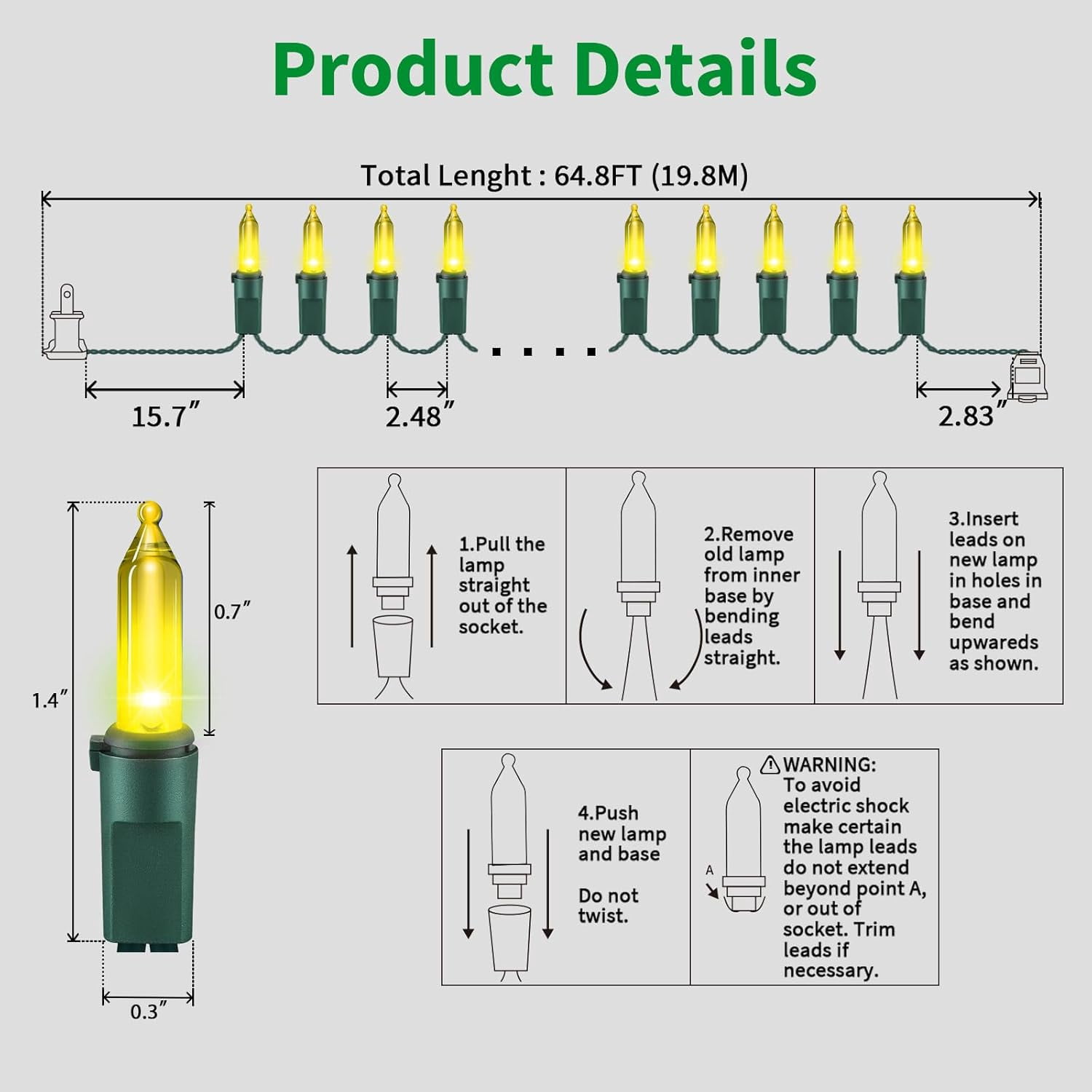 LAMPHOME100 Mini LED Count Yellow -String Lights - 21.6FT LED Christmas Lights, Mini led Lights for Outdoor Home Holiday Party Wedding Independence Day Decoration