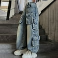 thumbnail image 3 of Mepaouo Toddler Girls Cargo Jeans Elastic Waist Wide Leg Pants Kids Boyfriend Denim Trousers Blue 10-11Y, 3 of 8