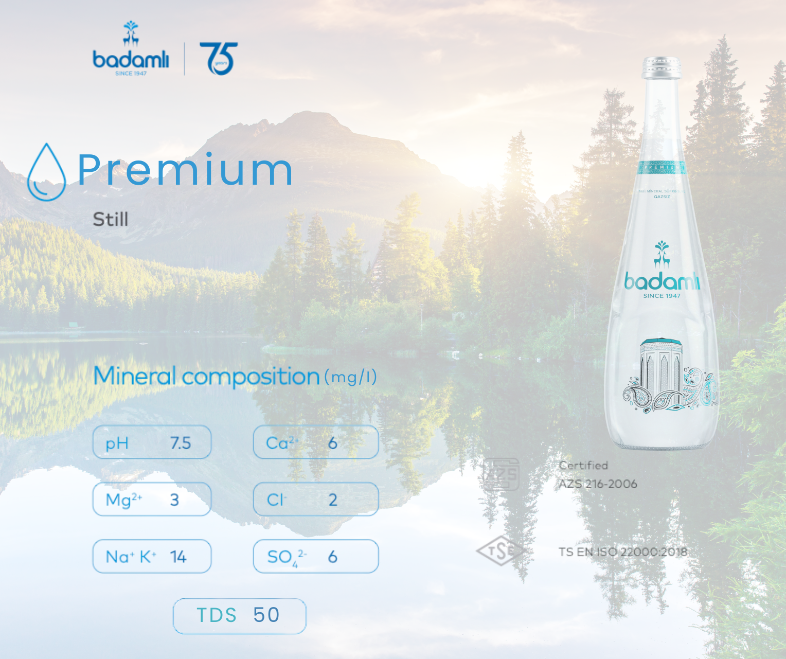 BADAMLI Premium Natural Mineral Water | pH 7.5, 25.4 fl oz | Daily Hydration |  Ideal Mineral Composition | Glass Bottle | Pack of 12