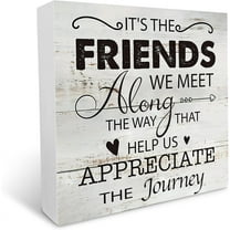 Cskhip Friend Quote It's the Friends we Meet Along the Way Wooden Box Sign Desk Decor Rustic Friendship Wood Block Plaque Box Sign for Home Living Room Shelf Table Decoration 5x5 inch