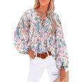 thumbnail image 1 of Blusa tipo túnica con lazo informal, cuello en V, manga larga, estampado floral, Top con volantes para mujer, otoño y primavera, 1 of 6