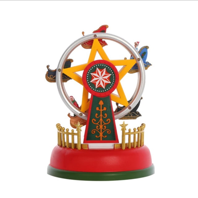 Oubit Christmas Mini Music Box Luminous Music Carousel Ferris Wheel Animated Christmas Gift Romantic Desktop Decoration