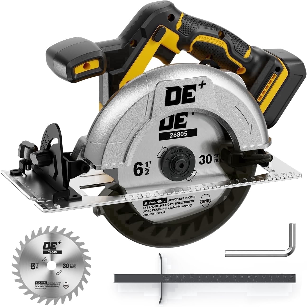6-1/2 inch Brushless Cordless Circular Saw for DeWalt 20V Battery, Miter Cut 8000 Rpm Variable Speed Handheld Power Saw for Wood Cutting (Tool Only)