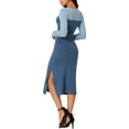 thumbnail image 3 of INSPIRE CHIC Women's Long Sleeve Cut Out Midi Dress Crew Neck Color Block Knitted Sweater Dresses S Blue-Dark, 3 of 6