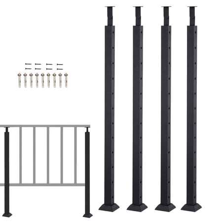 Gonipol Railing Kit 4PCS Lines Post Black Finish Stair Railing Lines Post Flat Top Deck Post for Deck Porch Courtyard robust