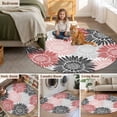 thumbnail image 5 of Red Pink Grey Sunflowers Round Area Rug 3.3Ft Washable Circle Rugs for Dining Room Table, Boho Retro Floral Rustic Blossom Non-Slip Carpet Floor Mats Indoor Outdoor Carpet Runner Aesthetic Home Decor, 5 of 8