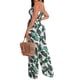 thumbnail image 2 of Mono largo VISgogo para mujer con cinturón, mono fruncido con estampado de hojas sin tirantes, mono con pantalones largos de pierna ancha de verano para mujer VISgogo moda, 2 of 6