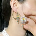 thumbnail image 3 of Yellow Gold Zirconia Pink Blue Ladies Big Circle Tassel Flower Drop Hoop Earring, 3 of 8