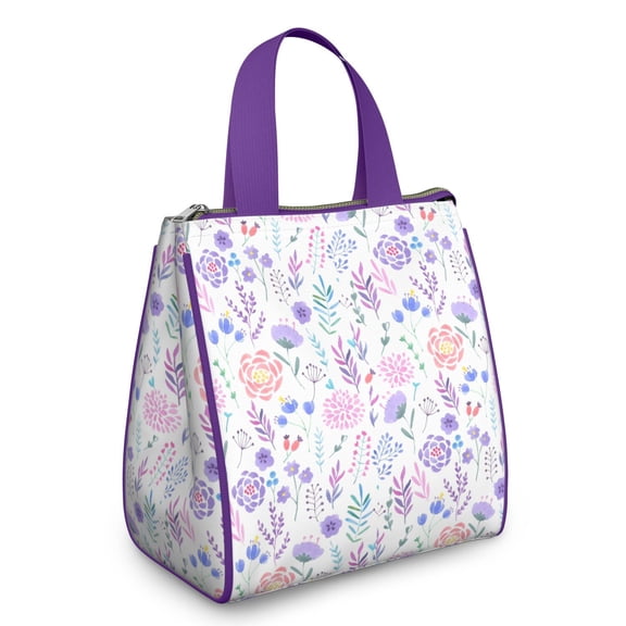 Pioneer Flower Floral Print Pattern Insulated Lunch Bag for Women & Adults,Large Portable Soft Cooler Lunch Bag,Thermal Food Storage Tote with Pearl Cotton,8.66L,8.75x5.75x9.5 Inch