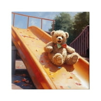 Stupell Industries Teddy Bear on Slide Animals & Insects Painting Gallery Wrapped Canvas Art Print Wall Art, 17 x 17