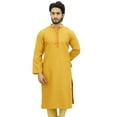 thumbnail image 2 of Atasi Men's Long Kurta Yellow Dupion Ethnic Bollywood Style Shirt-Medium, 2 of 3