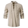 thumbnail image 2 of Men's Renaissance Shirt Pirate Medieval Viking V-Neck top Cotton Linen Long Sleeved Halloween Costume, 2 of 6