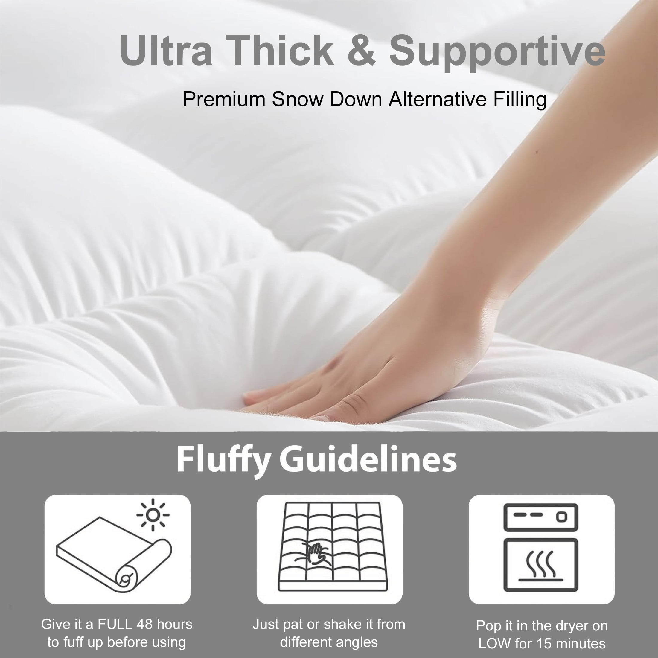 Teler Mattress Topper King Size for Back Pain, 400TC Extra Thick Mattress Pad Pillow Top, Quilted Fitted Mattress Protector Cover with 8-21" Deep Elastic Pocket, Soft & Breathable, White
