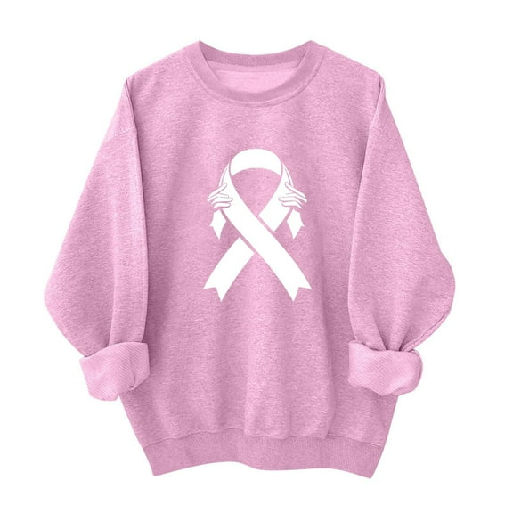 Hvot&aat Breast Cancer Awareness Shirt Women Pink Ribbon Graphic Pullover Valentines Sweatshirts Long Sleeve Love Tops
