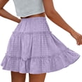 thumbnail image 5 of Fesfesfes Summer Skirts for Women Casual Vintage High Waist Solid Color Print Beach Ruffled Short Skirt, 5 of 6