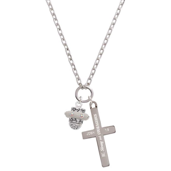 Delight Jewelry Silvertone Crystal Spinner Be Strong and Courageous Engraved Cross Zoey Necklace, 28"