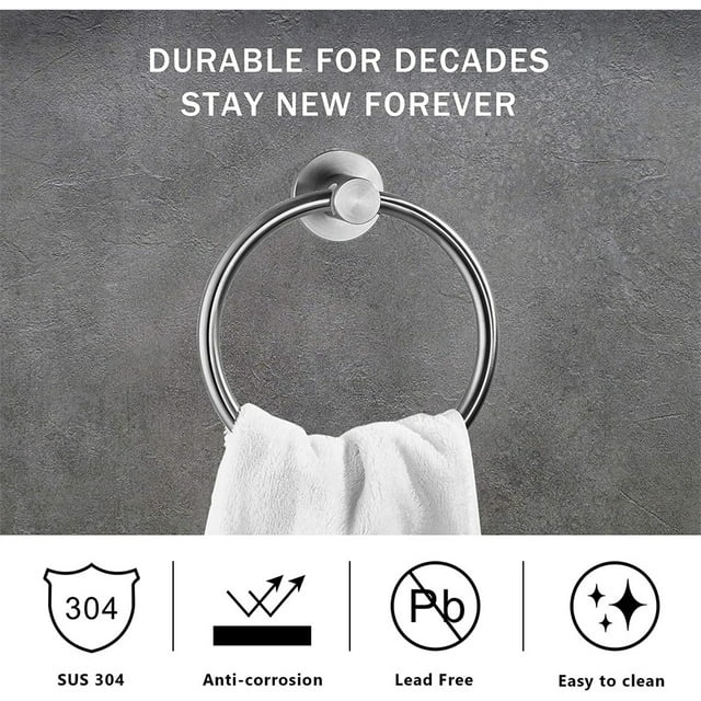 Towel Holder Stainless Steel Practical Fixing Rings Hanging Rack Exquisite Convenient Hanger Stand for Home Bathroom Kitchen Use Silver