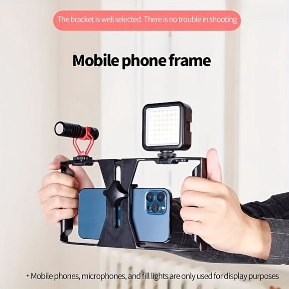 Desiontal Support Vidéo pour Téléphone Intelligent, Cage de Vlog avec Stabilisateur Vidéo et Support Trépied pour Chaussures Froides, Support pour Téléphone pour Créateur de Vidéos, Réalisateur de Films et Graphiste Vidéo Compatible avec IPhone, Samsung et Plus
