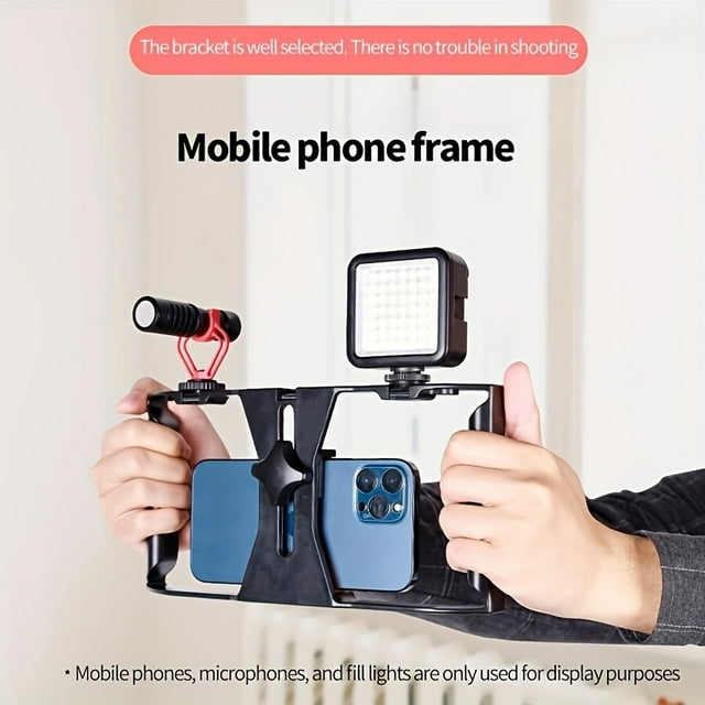 Desiontal Smartphone Video Rig, Phone Video Stabilizer Grip Vlogging Cage With Cold Shoe Tripod Mount, Phone Rig For Videomaker Film Maker Video Grapher Compatible With IPhone, Samsung And More