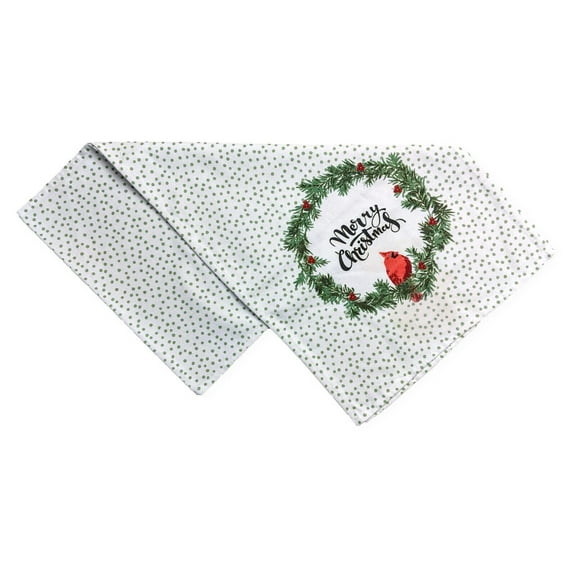 CARDINAL WREATH "Merry Christmas" Table Runner, 13" x 54", by The Country House