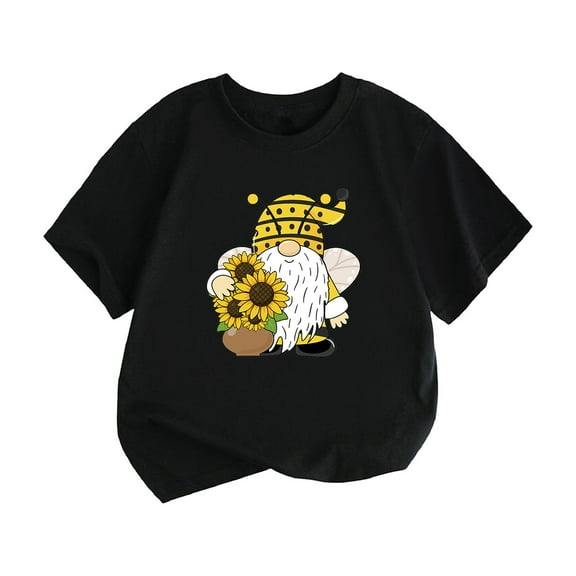 Otqutp Baby Soft Tops Little Children and Big Kids Dwarf Cartoon Sunflower Fairy Print Boys and Girls Tops Short Sleeved T Shirts