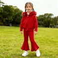 thumbnail image 3 of RUTAYY Children Girls Outfit Sets Cozy Long Sleeve Solid Color Hooded Cardigan with Trim and Relaxed Fit Two Pocket Knit Sweater Loungewear Chic Casual Sets, 3 of 9