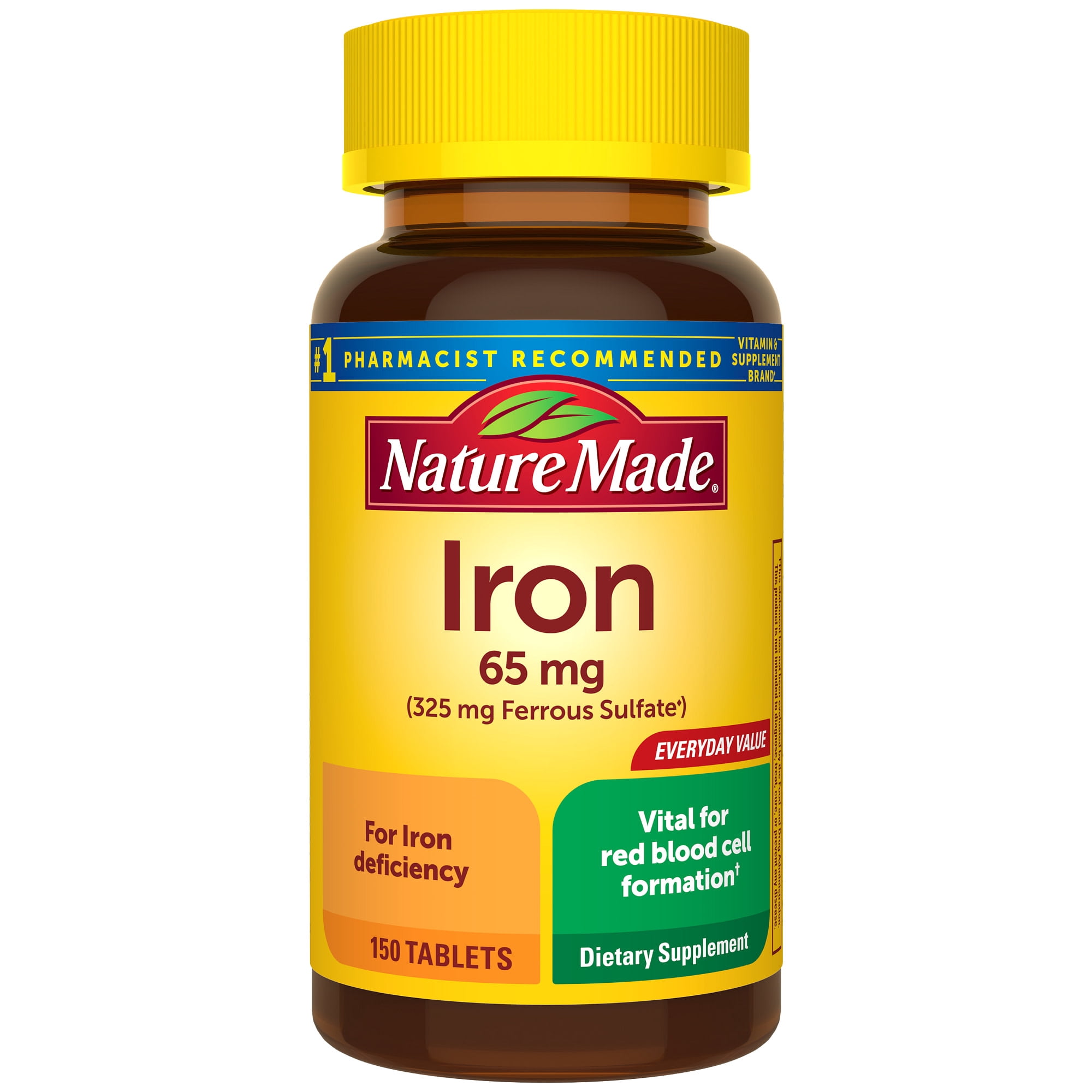(3 pack) Nature Made Iron 65 mg (325 mg Ferrous Sulfate) Tablets, Dietary Supplement, 150 Tablets