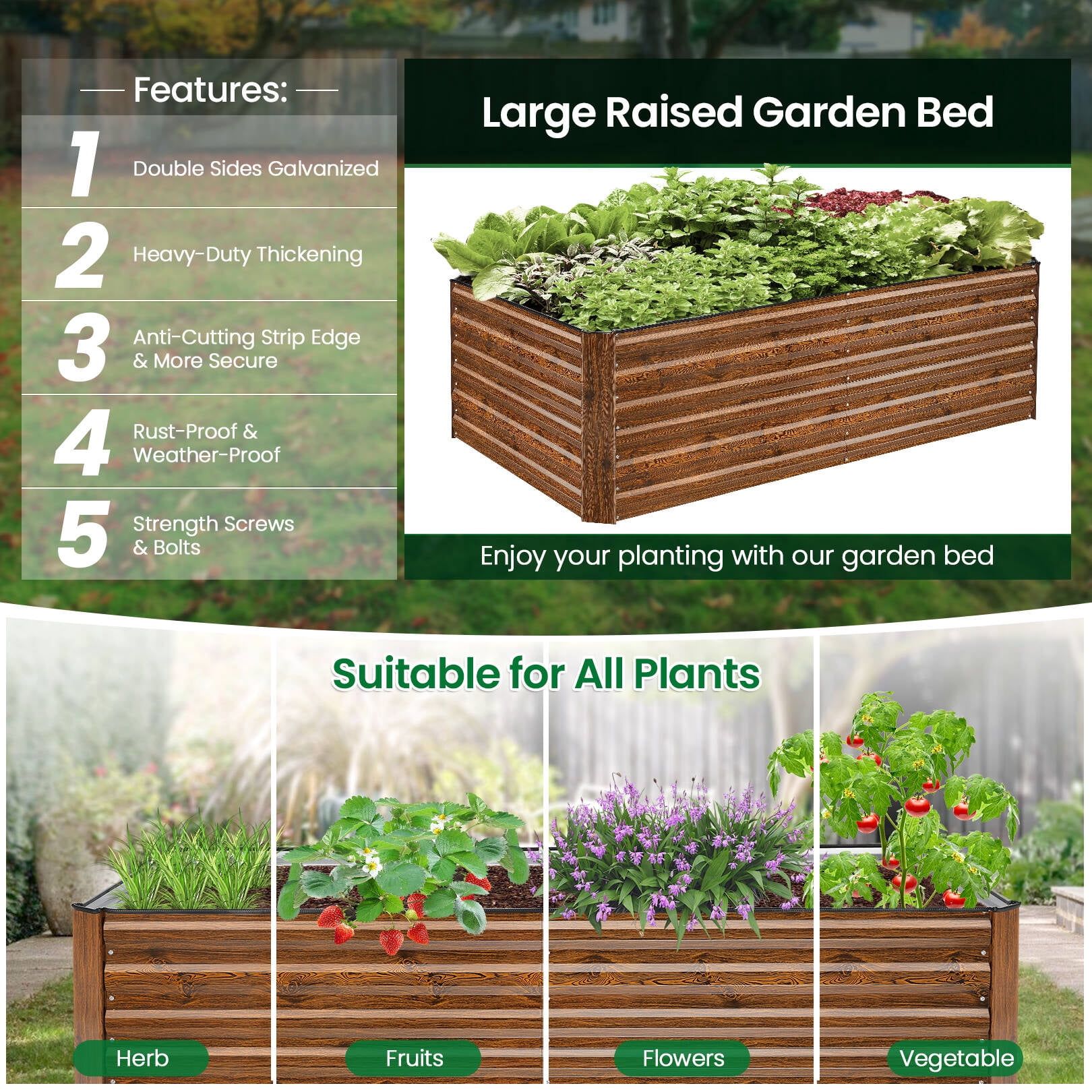 Funcid 6x3x2ft Galvanized Raised Garden Beds Large Metal Garden Beds Galvanized Steel Planter boxes Outdoor for Vegetables Flowers Herbs