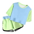 thumbnail image 4 of TOOYOU Girls Summer Outfit Sets Print Short Sleeve Top And Shorts Set Cute Round Neck Pocket Casual Outfit For Teens And Juniors Girls Playtime Outfits Size 4-5 Years Green, 4 of 5